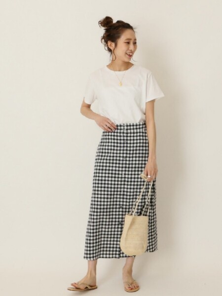 美品★Spick & Span ギンガムチェックフロントボタンスカート 定価14,300円 ブラック×ホワイト 春 夏 スピック&スパン ロングスカート