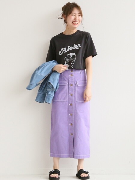 春夏物★美品★Spick & Span ヘリンボンWポケットペンシルスカート 定価14,300円 パープル スピック&スパン 春 夏