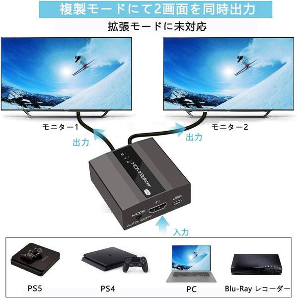 機能性重視 HDMI 分配器 SP902 4K 60Hz スプリッター 2出力
