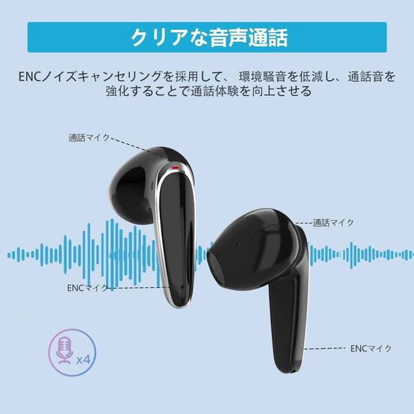 コンパクト 高音質ワイヤレスイヤホン 左右分離型 IPX5防水仕様 Hi-Fi音