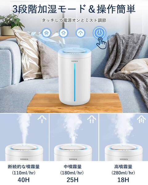 ☆加湿器 卓上 4.5L大容量 超音波式 次亜塩素酸水 40時間ライト