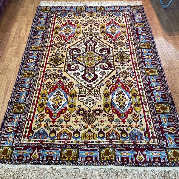 手織りペルシャ絨毯 新品 ウール&シルク コルドグーチャン 190×135cm