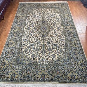 手織りペルシャ絨毯 コルクウール 未使用近 カシャーン 工房名入 225×143cm