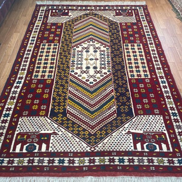手織りペルシャ絨毯 新品 ウール&シルク コルドグーチャン産 190×132cm