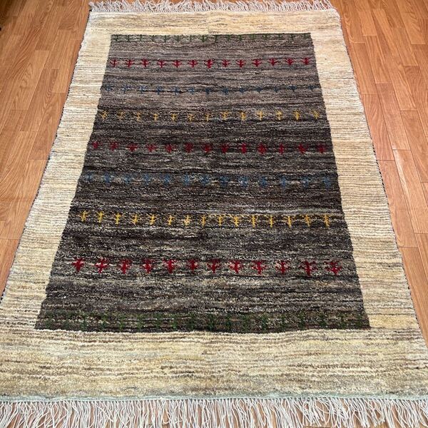 手織りペルシャ絨毯 新品 ギャッベ ロリバフ 153×106cm 寝室サイズ カーペット ラグ