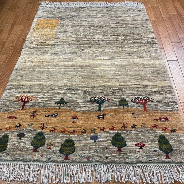 手織りペルシャ絨毯 新品 ギャッベ 120×83〜88cm 寝室サイズ カーペット ラグ