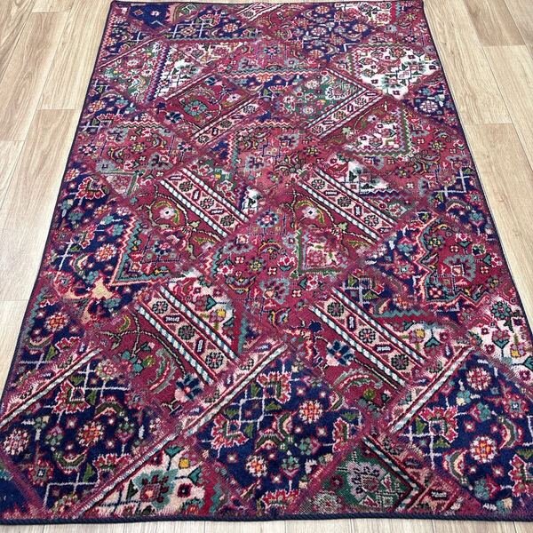 手織りペルシャ絨毯 パッチワーク 美品 157×102cm アンティークラグ カーペット ラグ
