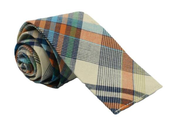 【新品】送料無料 Helios MADRAS CHECK TIE ORANGE・日本製・ネクタイ・ナロータイ・メンズ・ビジネス・フォーマル・カジュアル・冠婚葬祭