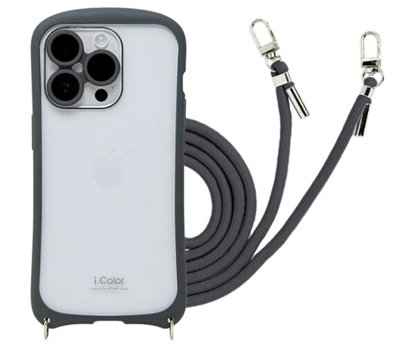 NATURALdesign iPhone14Pro 背面ケース ショルダーストラップ付 i.Color (チャコール)