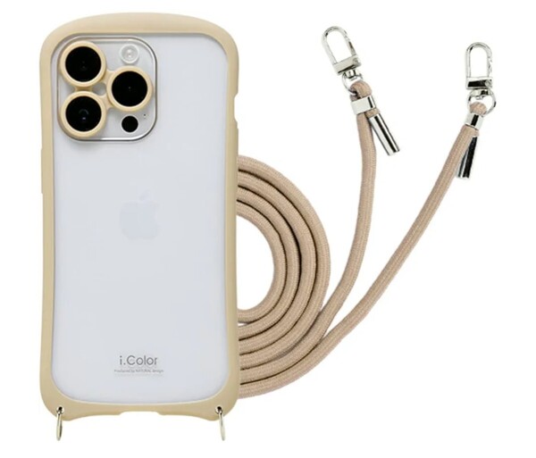NATURALdesign iPhone14Pro 背面ケース ショルダーストラップ付 i.Color (ベージュ)