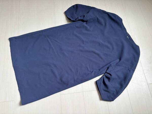 美品 ADORE アドーア ワンピース ポリ ロング 36 袖ギャザー ネイビー 紺 シンプル SIMPLE SLEEVE GATHERS ONEPIECE ▼0520