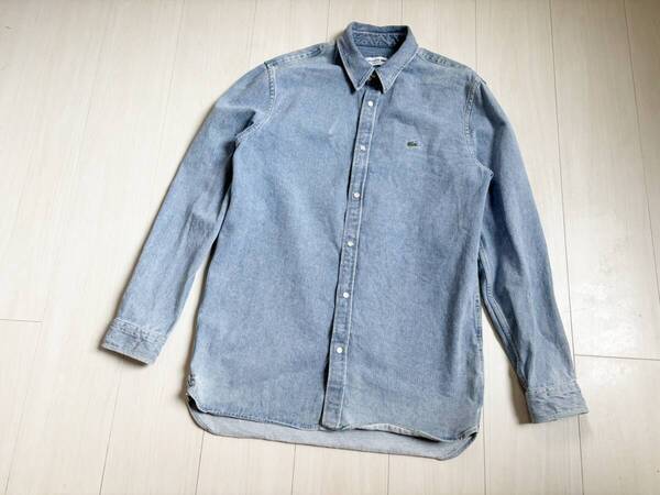 LACOSTE ラコステ シャツ デニム ウォッシュ加工 インディゴ ワニ 刺繍 長袖 コットン CH9686‐20A 青 ブルー INDIGO WASH SHIRT ▼0545