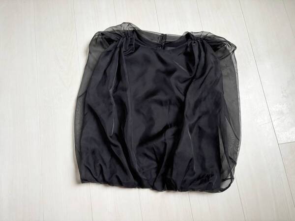 美品 24SS コラボ LOUNIE × KANAKO SATO オーガンジー ドッキング プルオーバー カットソー F 黒 ブラック ▼0588