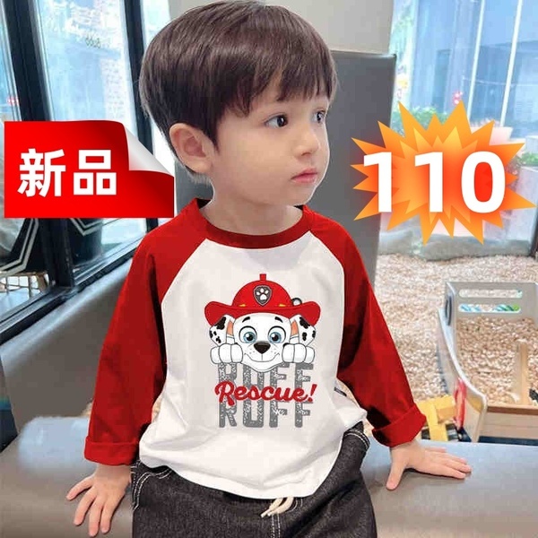 【訳アリ】パウパトロール マーシャル 長袖Tシャツ キッズ 男の子 女の子 子供服 赤色 ホワイト 110cm かわいい 普段着 保育園 幼稚園