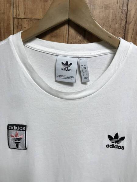 送無♪adidas アディダス♪トレフォイルロゴ刺繍Tシャツ・ホワイト・L