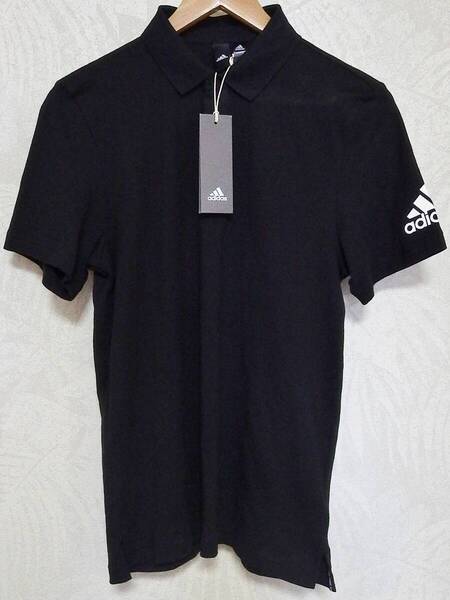 【タグ付き新品】 adidas アディダス 袖ロゴ シングルジャージー 半袖ポロシャツ メンズ Sサイズ ブラック