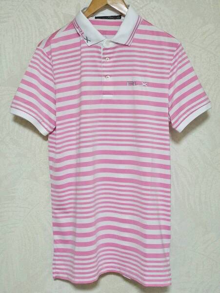 RLX ラルフローレン ストレッチ 半袖ポロシャツ メンズ M ピンク系 ボーダー スポーツ ゴルフウェア RALPH LAUREN