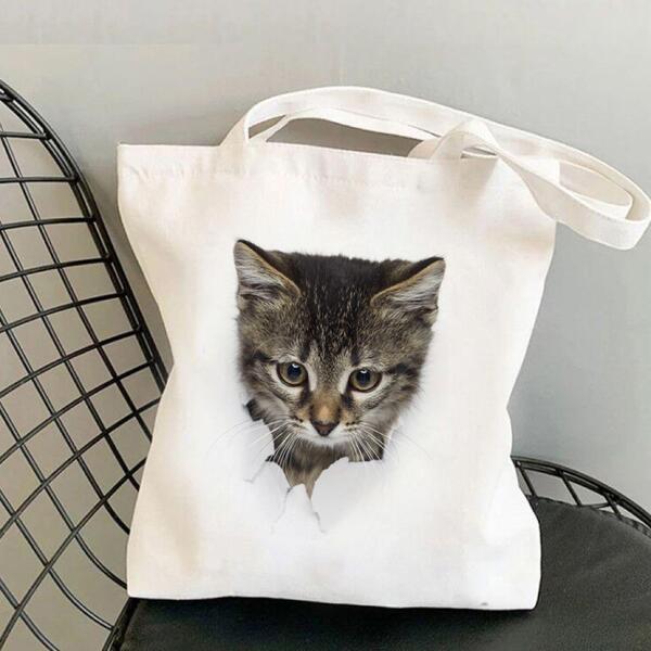 再入荷 トートバッグ エコバッグ 猫 ねこ かわいい ホワイト 大容量 おしゃれ キャンバス