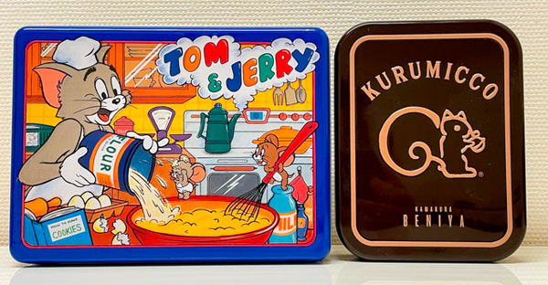 美品 昭和レトロ 1989年 トムとジェリー TOM and JERRY アンティーク クッキー缶 鎌倉紅谷 クルミッ子 空き缶 収納 ケース 小物入れ