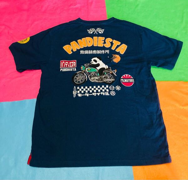 PANDIASTAJAPAN パンディエスタモーターズ Tシャツ(サイズL)ビッグ刺繍 パンダ バイク