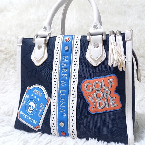 【希少】 MARK&LONA マークアンドロナ Assemblage Box Cart Bag GOLF ゴルフ カートバッグ ハンドバッグ スカル ワッペン ビジュー トート