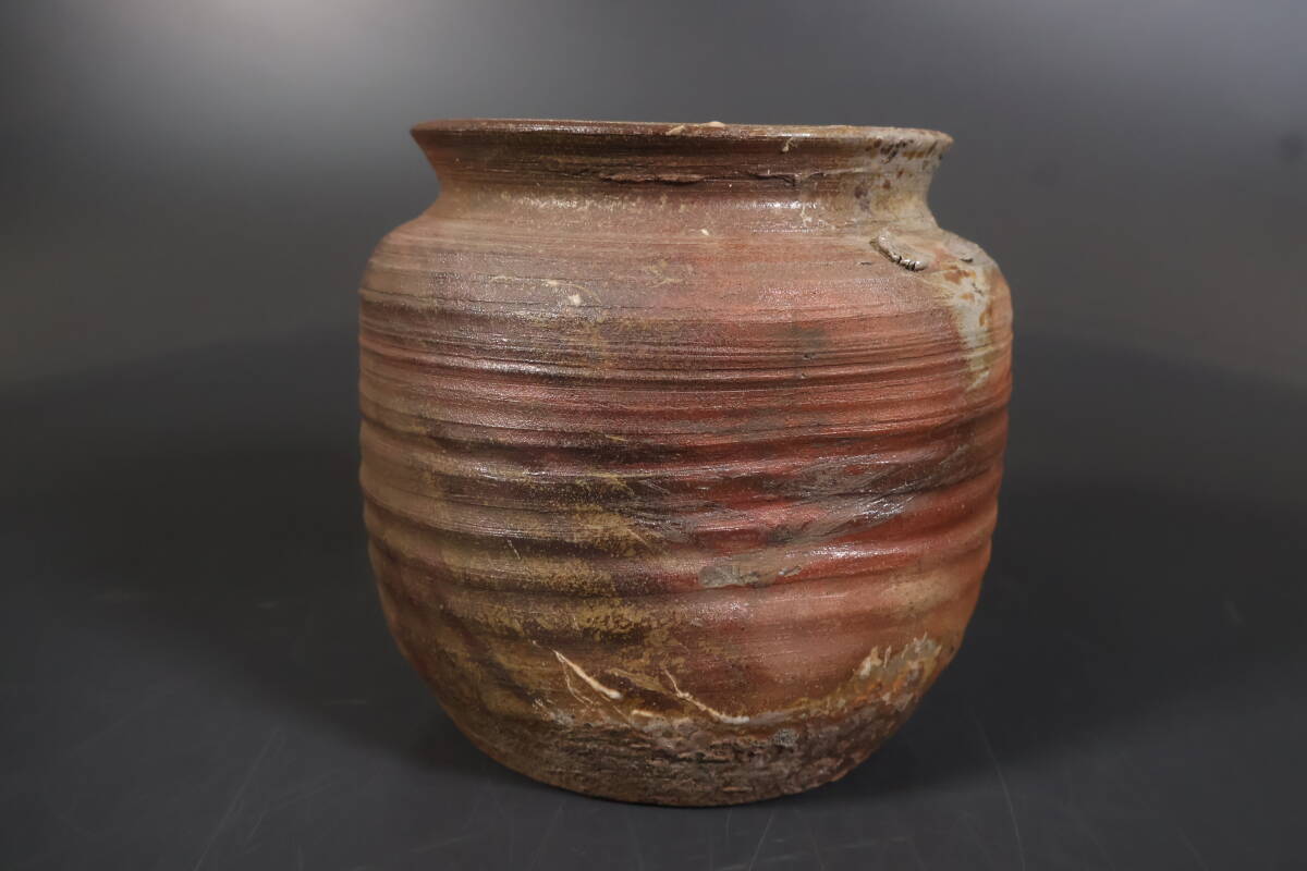 A2587) 時代古作 古備前耳付窯変壺 時代箱有 桃山江戸