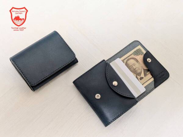 BOXなし 栃木レザー 二つ折り財布 コンパクト財布 ミニ財布 小さい財布 NV手のひらサイズ 誕生日 記念日 プレゼント キャッシュレス