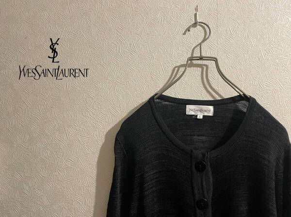 ◯ Yves Saint Laurent ラウンドネック レーヨン カーディガン / イヴ サンローラン ミックス ブラック 黒 YSL L Ladies #Sirchive