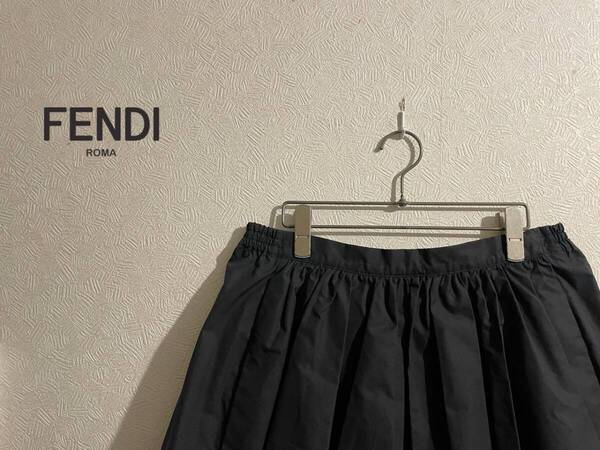 ◯ イタリア製 FENDI プリーツ キュロット パンツ / フェンディ コットン ギャザー ショート フレア スカート 黒 38 Ladies #Sirchive