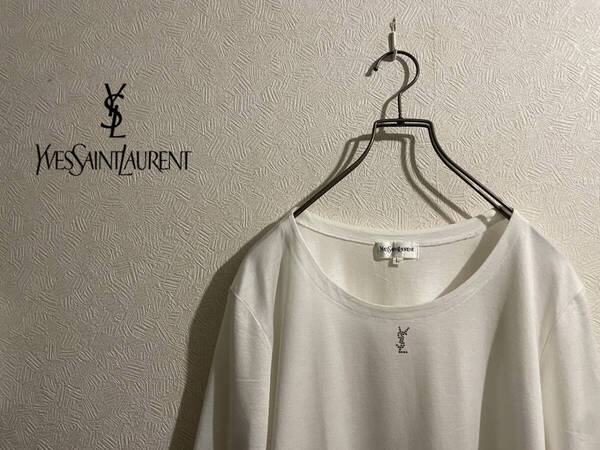 ◯ Yves Saint Laurent ラインストーン ロゴ カットソー / イヴ サンローラン Tシャツ YSL スワロフスキー ホワイト 白 L Ladies #Sirchive