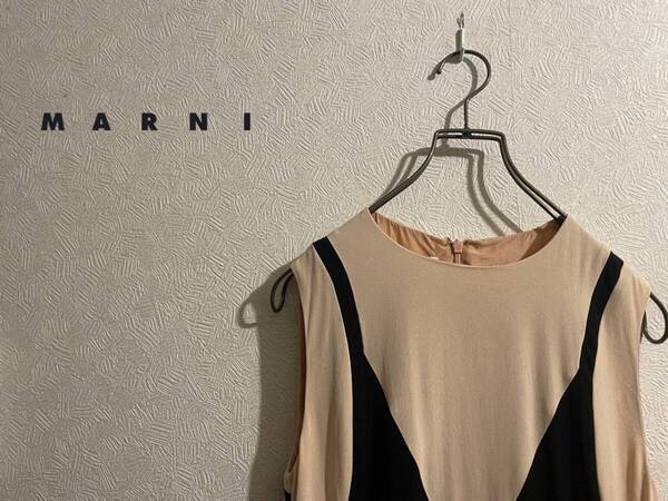 ◯ イタリア製 MARNI トロンプルイユ ワンピース / マルニ ドレス キャミソール ノースリーブ レイヤード ベージュ 黒 38 Ladies #Sirchive