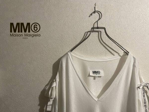 ◯ イタリア製 Maison Martin Margiela MM6 リボン ショルダー カットソー / メゾン マルタン マルジェラ Tシャツ 白 XS Mens #Sirchive