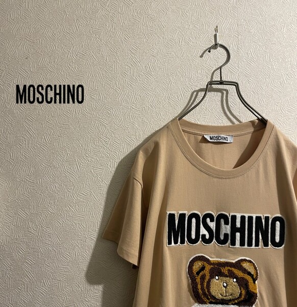 ◯ MOSCHINO テディベア ワッペン Tシャツ / モスキーノ カットソー ロゴ ベージュ L Mens #Sirchive