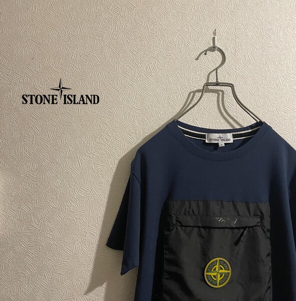 ◯ STONE ISLAND フロント ポケット Tシャツ / ストーンアイランド カットソー ウィンドローズ ネイビー 紺 M Mens #Sirchive