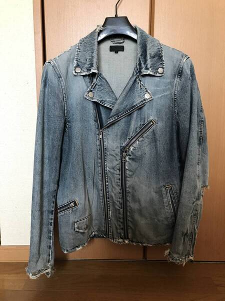 BEAMS ヴィンテージ ダブル ライダースジャケット クラッシュデニム Lサイズ