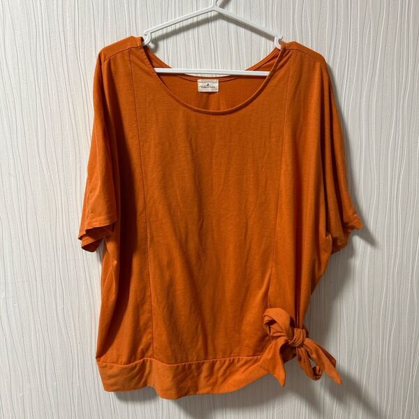 トップス 半袖 Tシャツ 半袖カットソー オレンジ LLサイズ レディース 大きいサイズ