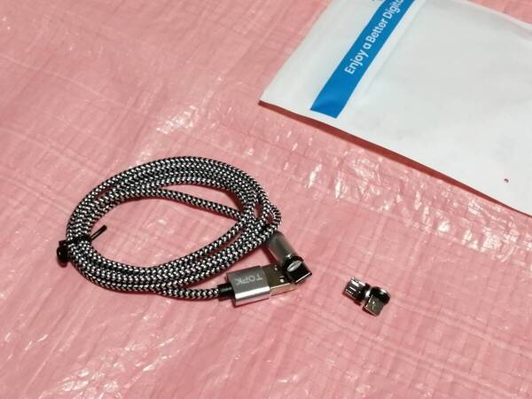 TOPK マグネット式急速充電ケーブル(グレー) 1m 3in1 type-C/ライトニング/Micro USB 充電端子各1個付