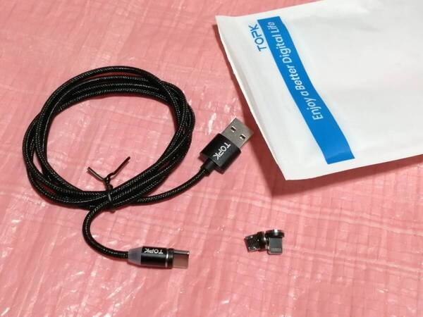 TOPK マグネット式急速充電ケーブル(ブラック) 1m 3in1 type-C/ライトニング/Micro USB 充電端子各1個付