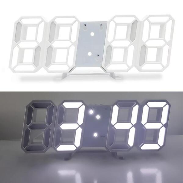 22 HKING LEDデジタル時計 3Dデザイン アラーム機能付き 置き時計 壁掛け時計 明るさ調整 日本語取扱説明書付き デジタル時計 (ホワイト)