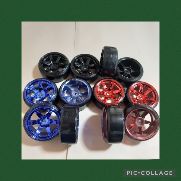 ●即決価格●送料無料●●3台分●●赤青黒●● ドリフト タイヤ ホイール TT02 TT01 サクラ D3 D4 D5 ドリパケ YD-2 等ラジコンに
