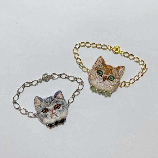 刺繍 猫ブレスレット アビシニアンとエキゾチックショートヘア 少し小さめ