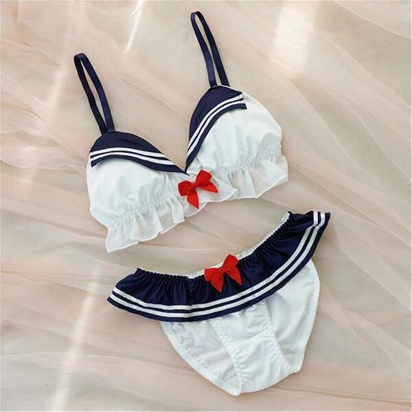 Y026 セーラー風ブラジャーショーツセット 下着 コスプレ 仮装 未使用
