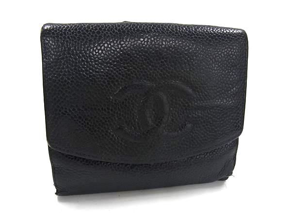 CHANEL - CHANEL♡キャビアスキン 黒 二つ折り財布 難あり 中古