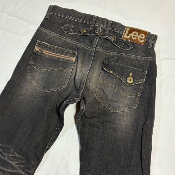 大きいサイズ☆Lee☆シンチバック☆ユーズド加工☆ブラック☆デニムパンツ☆ワイドパンツ☆08544☆34☆ウエスト92cm