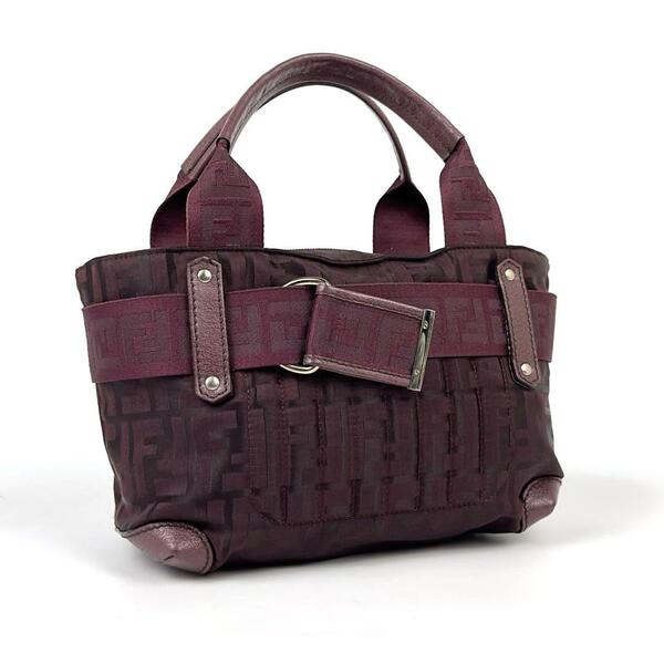 美品■FENDI フェンディ ズッカ柄 ハンドバッグ キルティング FF ナイロン キャンバス レザー ジャガード ミニボストン ジップ開閉 8BH142