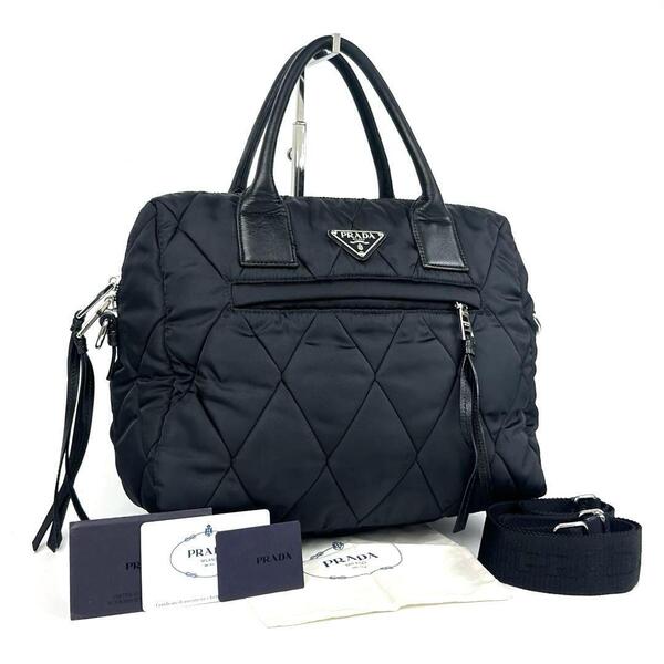 極美品■PRADA プラダ ニューテスートボンバー NEW TESSUTO BOM ショルダーバッグ 2way ハンドバッグ ナイロン レザー Gカード付属 1BB024