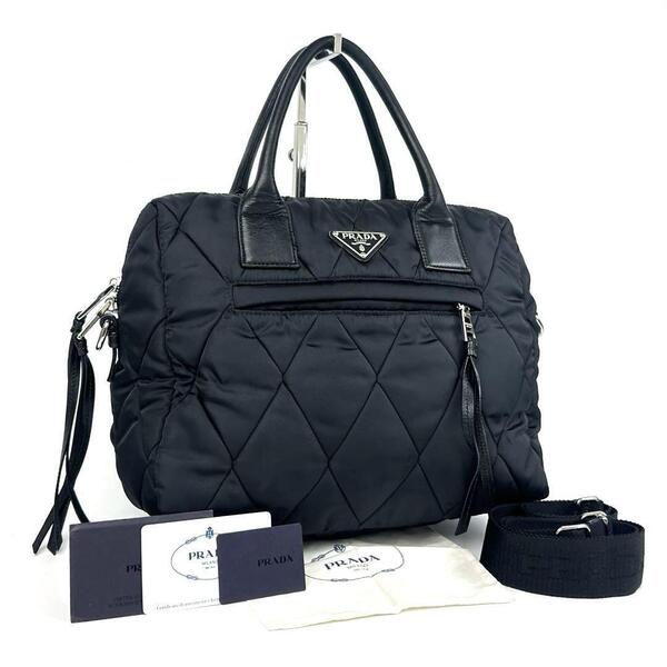 極美品■PRADA プラダ ニューテスートボンバー NEW TESSUTOBOM ショルダーバッグ 2way ハンドバッグ ナイロン レザー Gカード付属 1BB024