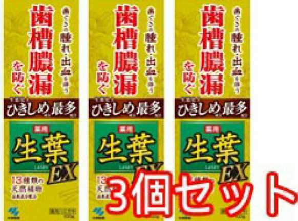 送料無料 生葉 EX 小林製薬 歯槽膿漏を防ぐ 3本 歯磨き粉 使用期限2027年以後