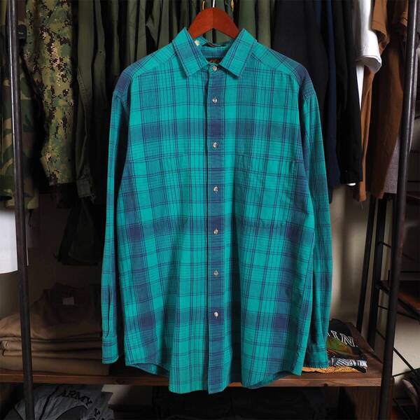 80s 90s Eddie Bauer エディーバウアー シャツ チェックシャツ 黒タグ ターコイズ ビンテージ M