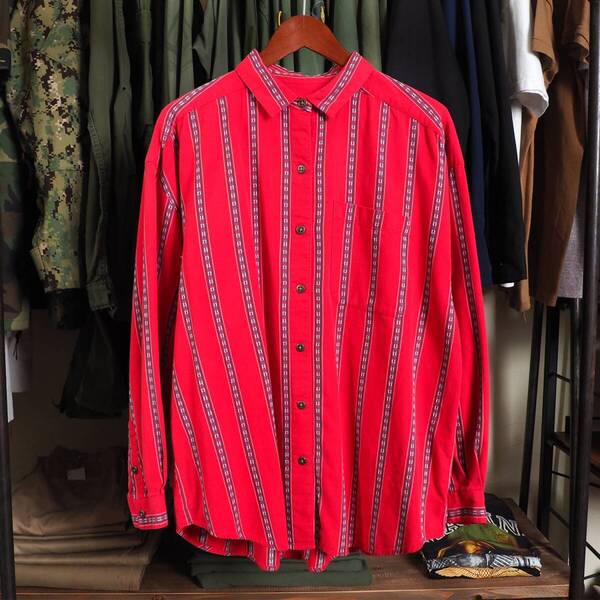 80s 90s Eddie Bauer エディーバウアー シャツ チェックシャツ 黒タグ レッド 赤 ビンテージ L